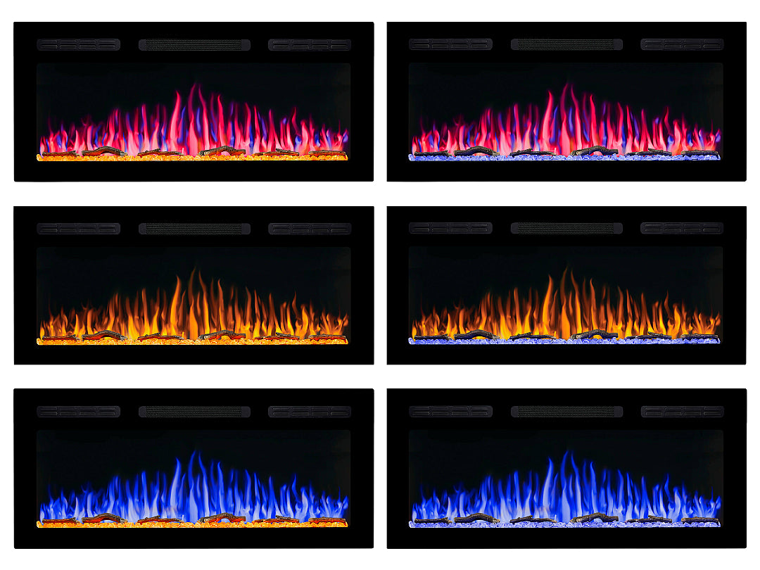 Cheminée électrique murale 102 cm, couleurs de flamme