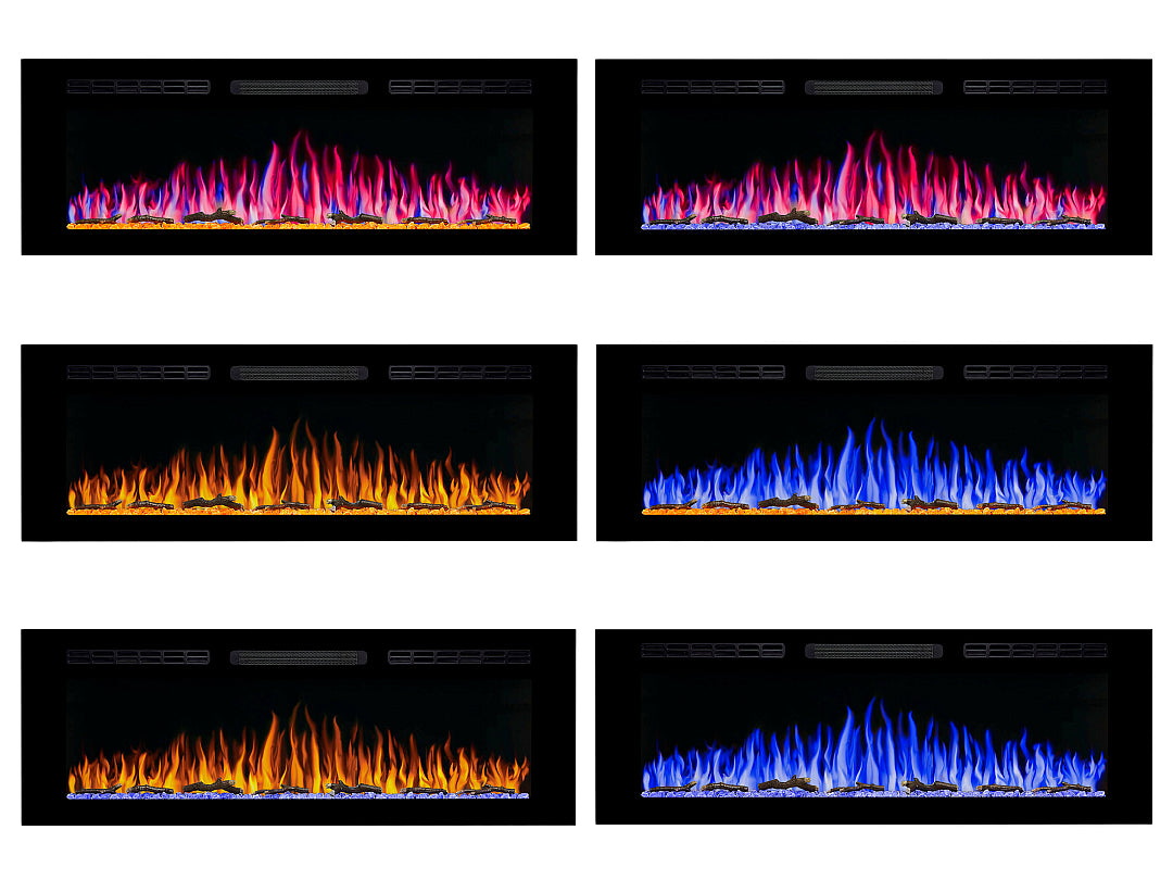 Cheminée électrique murale 127 cm, couleurs de flamme