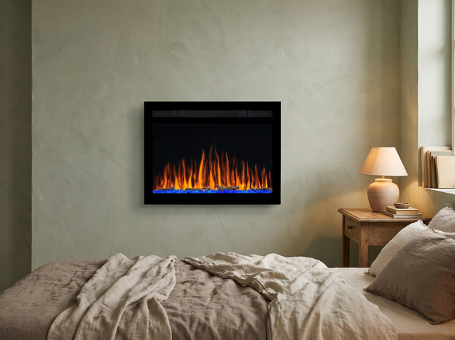 Cheminée électrique murale 72 cm dans une chambre